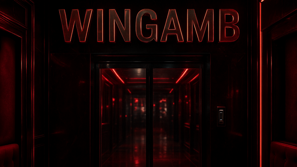 Wingamb mobil site için lüks bir casino giriş koridorunda ortada WINGAMB yazısı yer alıyor.