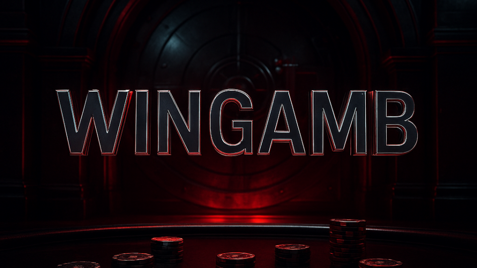 Wingamb ödeme yöntemleri için lüks casino atmosferinde merkezi WINGAMB yazısı ve zarif finansal detaylar