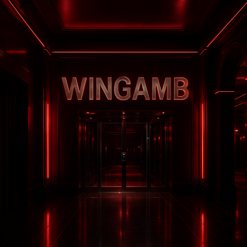 Wingamb mobil site için lüks bir casino giriş koridorunda ortada WINGAMB yazısı yer alıyor. - hero